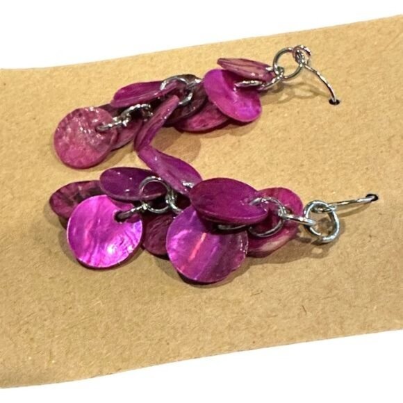 Purple Confetti Dangle Earrings With Silver Hook - Picture 4 of 5